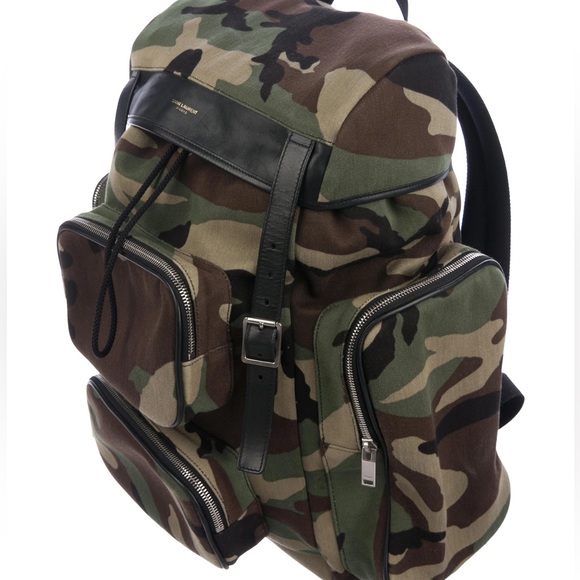 Saint Laurent Utilitarian Camo Print Backpack Green Multi - Picture 1 of 11